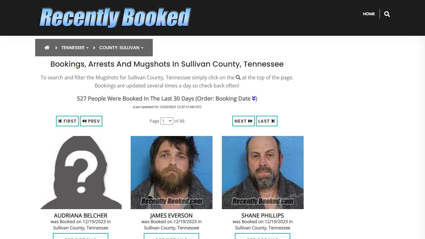 Bookings, Arrests and Mugshots in Sullivan County, Tennessee